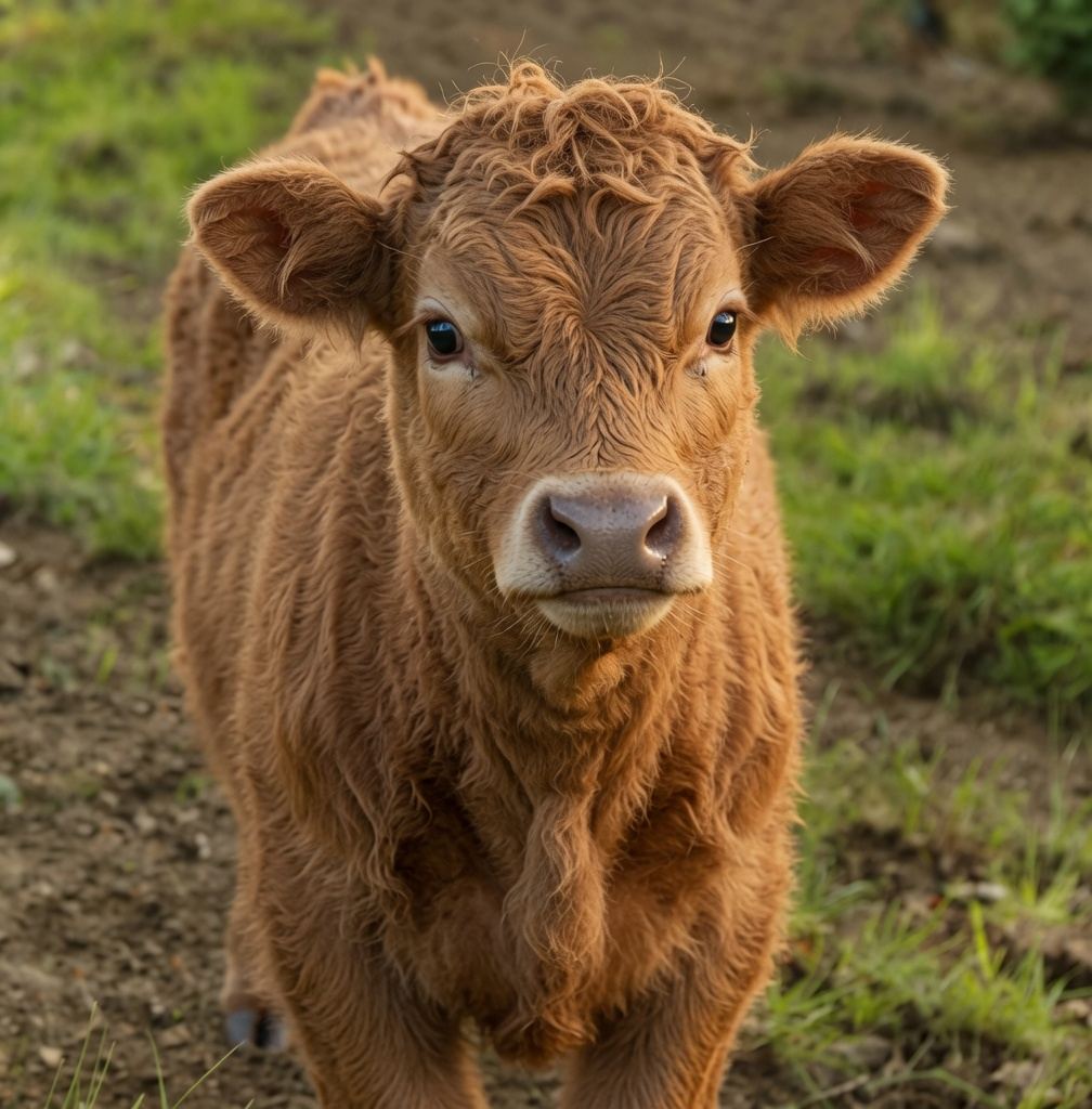 Illustration of a young red Highland calf
